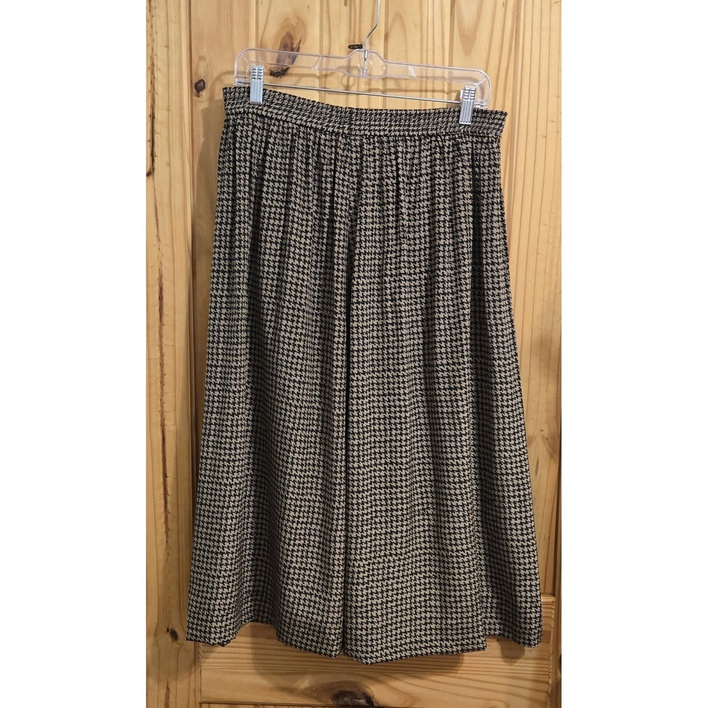 Rafaella Vintage 100% Silk Houndstooth Midi Skirt Tan Black Size M